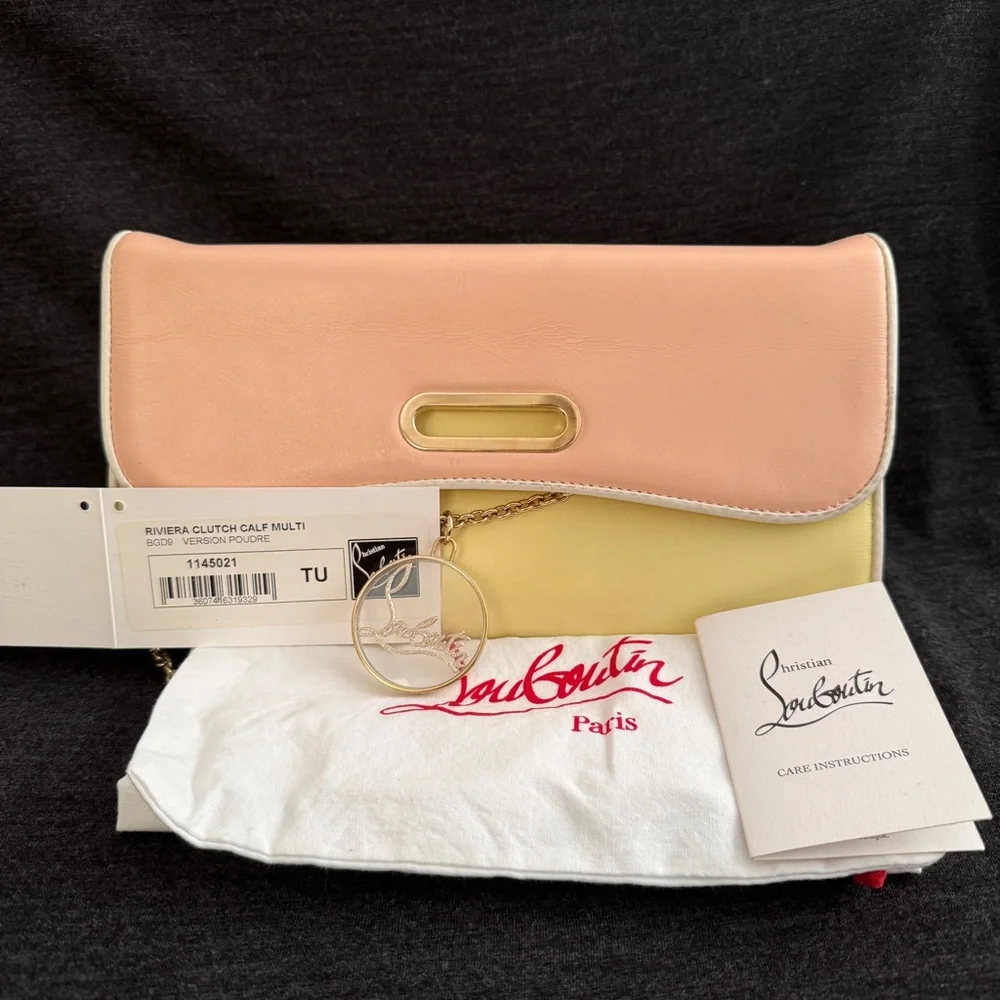 Louboutin Riviera Calf Leather Clutch to Shoulder Bag, Version Poudre - Picture 3 of 16